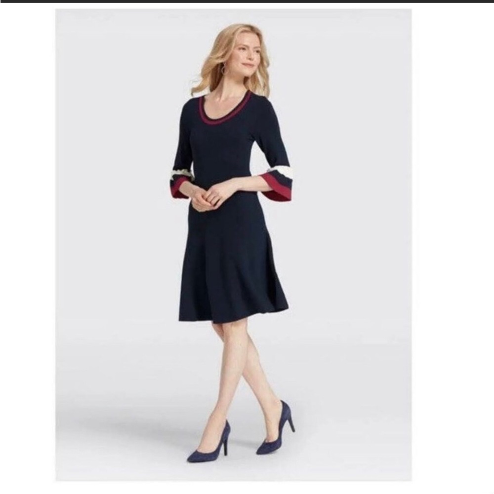 Draper James Stripe Bell Sleeve Sweater Dress M NWT